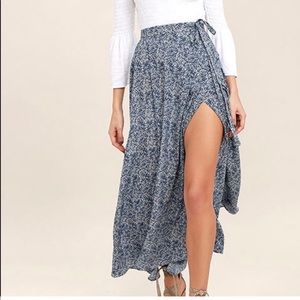 Lulus blue maxi wrap skirt